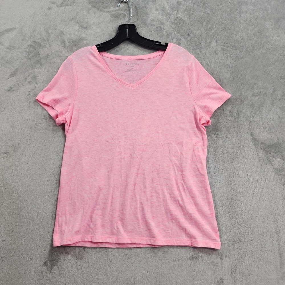 Talbots Shirt Womens MP PETITES Pink Heathered V-Neck Short Sleeve Tee Casual